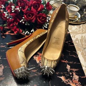 Louboutin Asteroid Spike Python Platform Pumps Heels